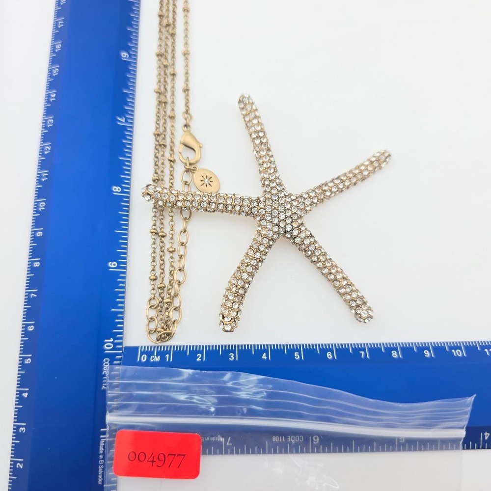Vtg JOAN BOYCE 'Crystal Starfish' Necklace Pave SWAROVSKI Gold Plate Long 40" - Picture 9 of 9